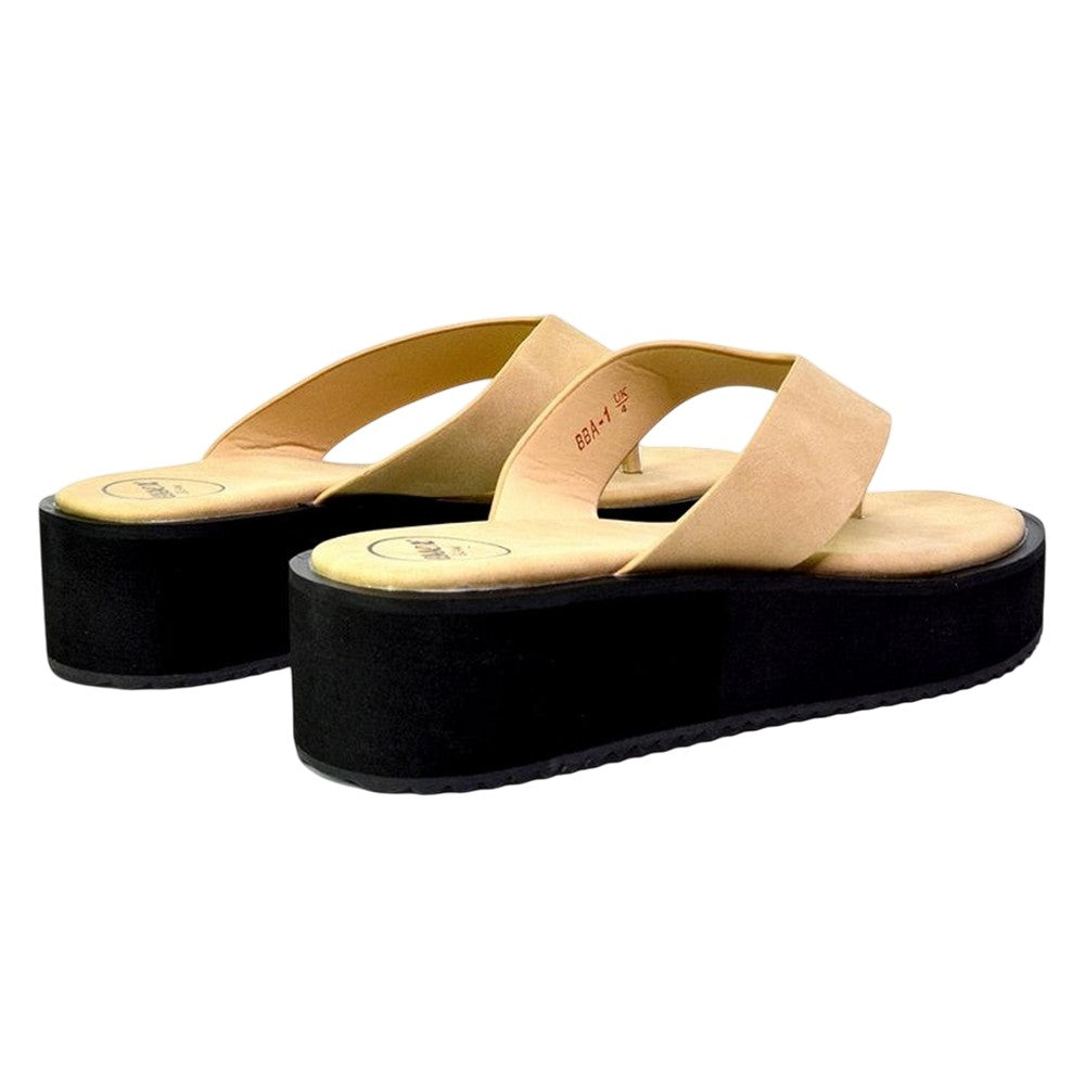 Beige - Back - XY London Womens-Ladies Tammi Thong Strap Flatform Sandals