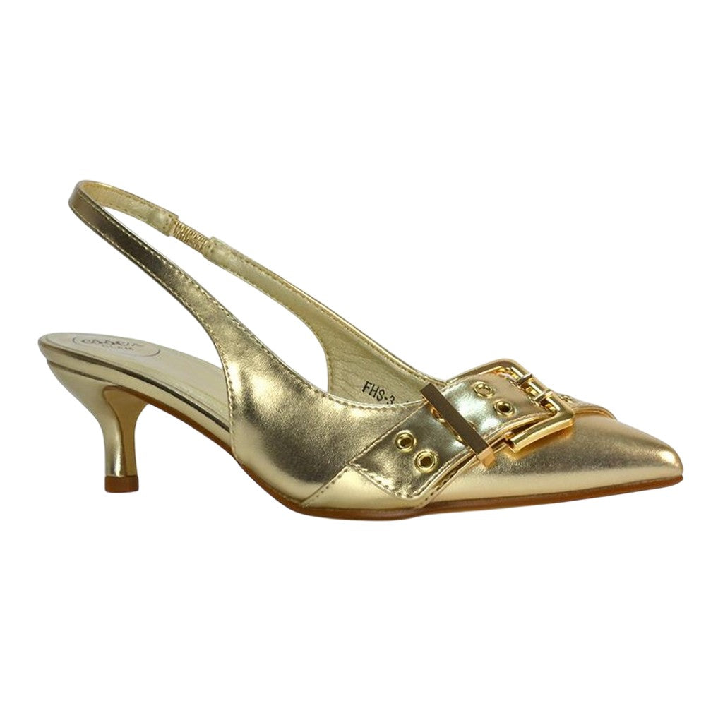 Metallic Gold - Lifestyle - XY London Womens-Ladies Lexi Metallic Low Kitten Heel Court Shoes