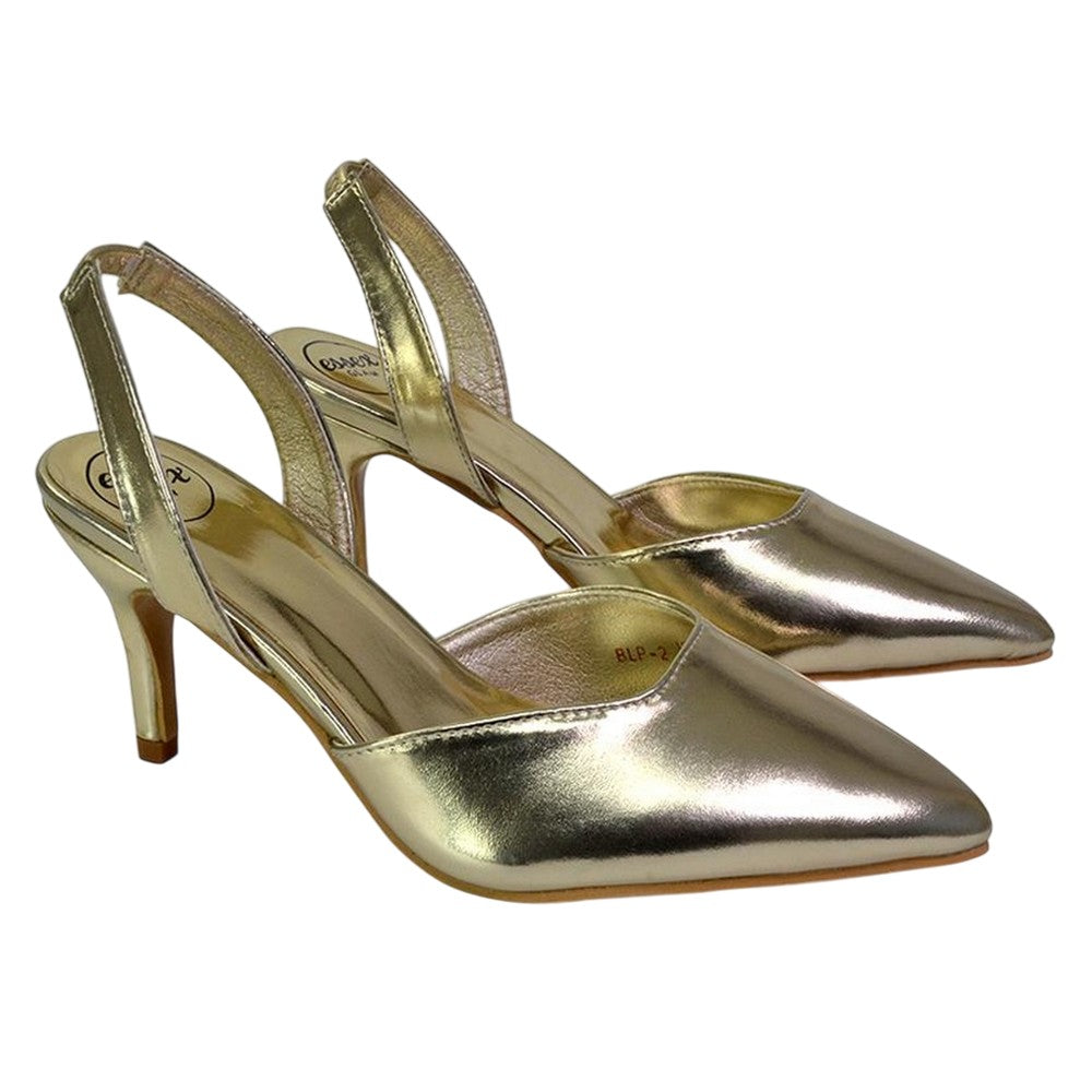 Metallic Gold - Pack Shot - XY London Womens-Ladies Imogen Metallic Sling Back Court Shoes