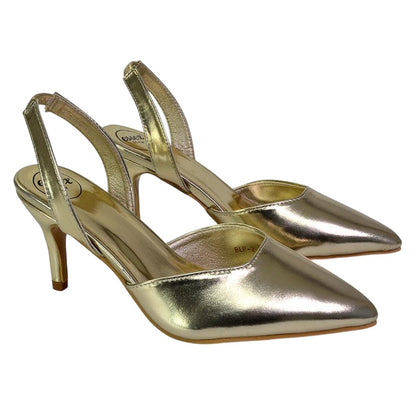 Metallic Gold - Pack Shot - XY London Womens-Ladies Imogen Metallic Sling Back Court Shoes