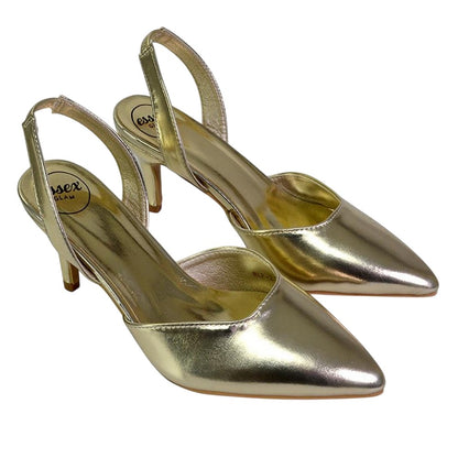 Metallic Gold - Front - XY London Womens-Ladies Imogen Metallic Sling Back Court Shoes