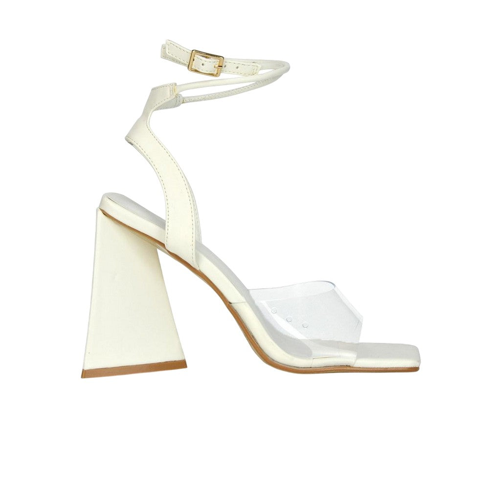 White - Side - XY London Womens-Ladies Dahlia Strappy Square Toe Block Heel High Heels