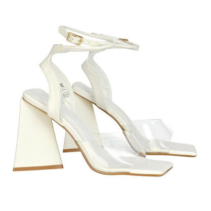 White - Lifestyle - XY London Womens-Ladies Dahlia Strappy Square Toe Block Heel High Heels