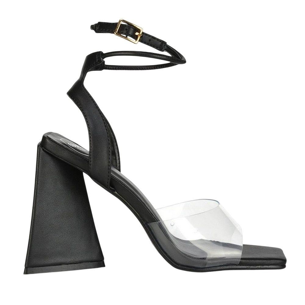 Black - Side - XY London Womens-Ladies Dahlia Strappy Square Toe Block Heel High Heels