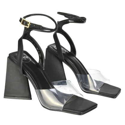 Black - Front - XY London Womens-Ladies Dahlia Strappy Square Toe Block Heel High Heels