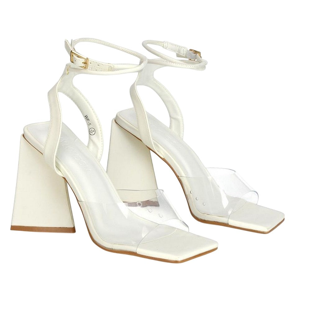 White - Front - XY London Womens-Ladies Dahlia Strappy Square Toe Block Heel High Heels