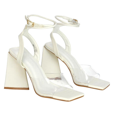 White - Front - XY London Womens-Ladies Dahlia Strappy Square Toe Block Heel High Heels