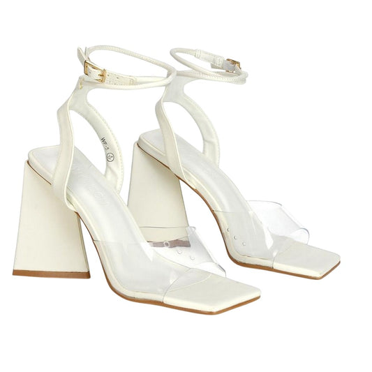 White - Front - XY London Womens-Ladies Dahlia Strappy Square Toe Block Heel High Heels