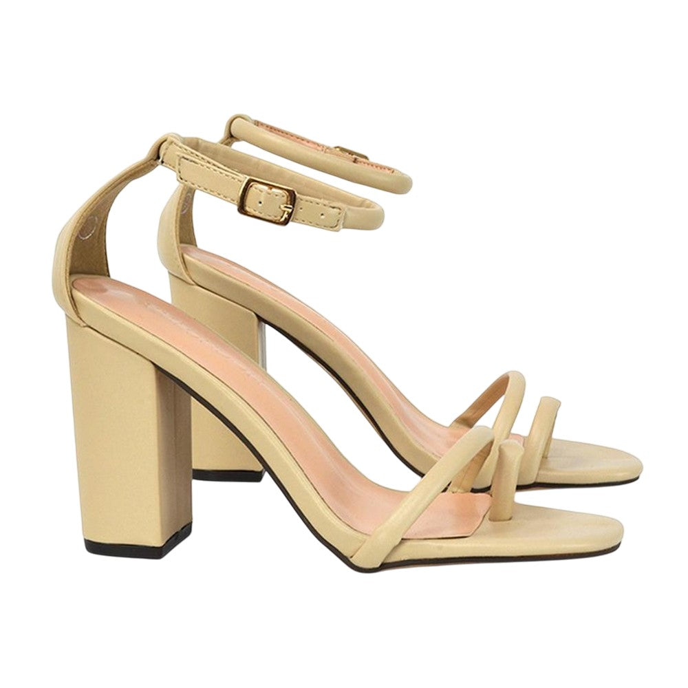 Nude - Side - XY London Womens-Ladies Liana Strappy High Block Heel Sandals