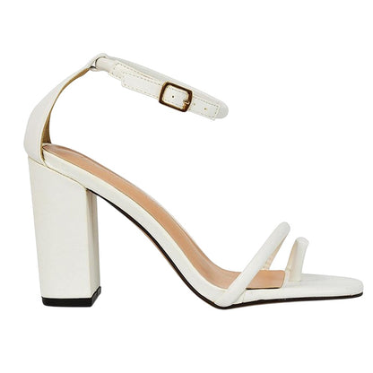 White - Back - XY London Womens-Ladies Liana Strappy High Block Heel Sandals
