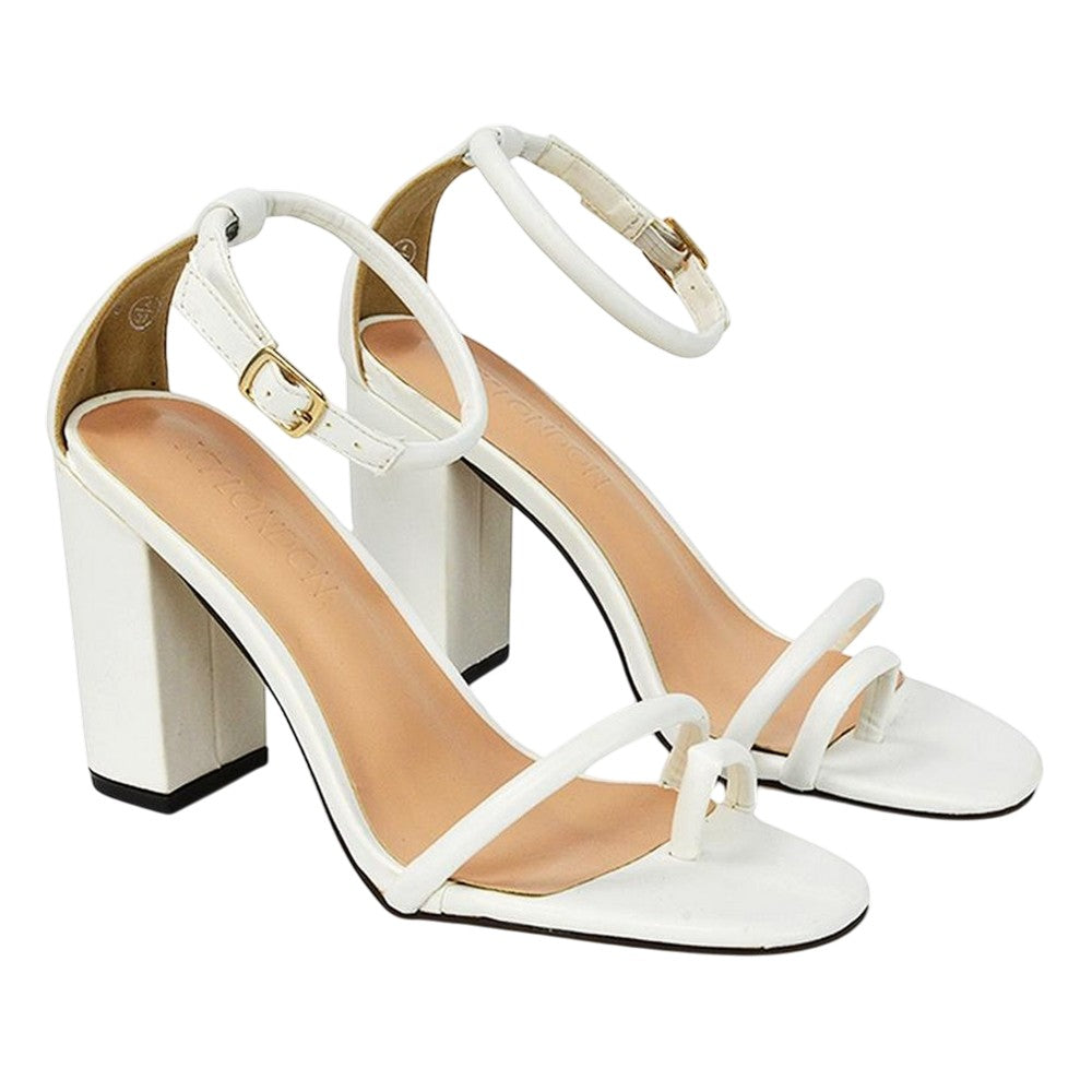 White - Front - XY London Womens-Ladies Liana Strappy High Block Heel Sandals