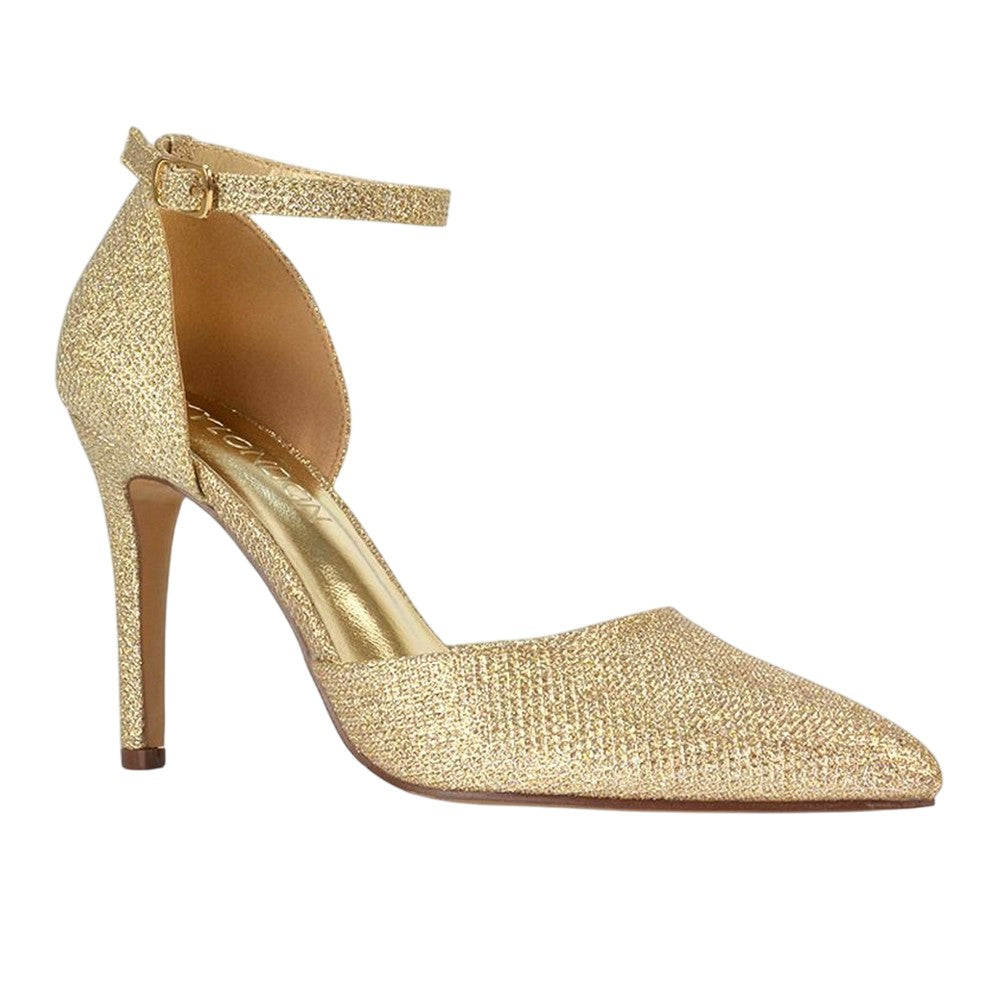 Gold - Lifestyle - XY London Womens-Ladies Claire D´Orsay Ankle Strap Stiletto Heel Court Shoes