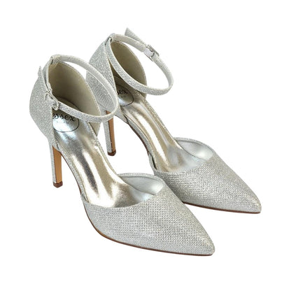 Silver - Front - XY London Womens-Ladies Claire D´Orsay Ankle Strap Stiletto Heel Court Shoes