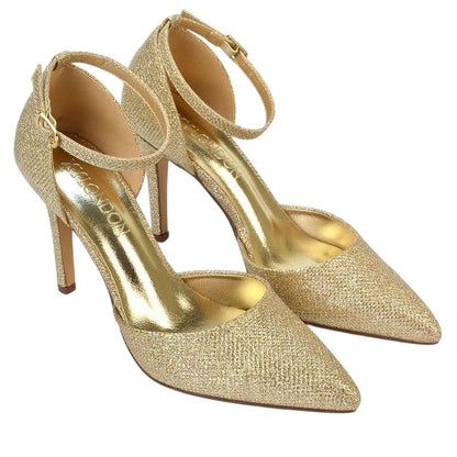 Gold - Front - XY London Womens-Ladies Claire D´Orsay Ankle Strap Stiletto Heel Court Shoes