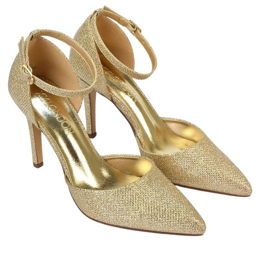 Gold - Front - XY London Womens-Ladies Claire D´Orsay Ankle Strap Stiletto Heel Court Shoes