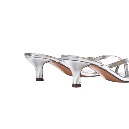 Metallic Silver - Pack Shot - XY London Womens-Ladies Tiana Metallic Square Toe Kitten Heel Mules