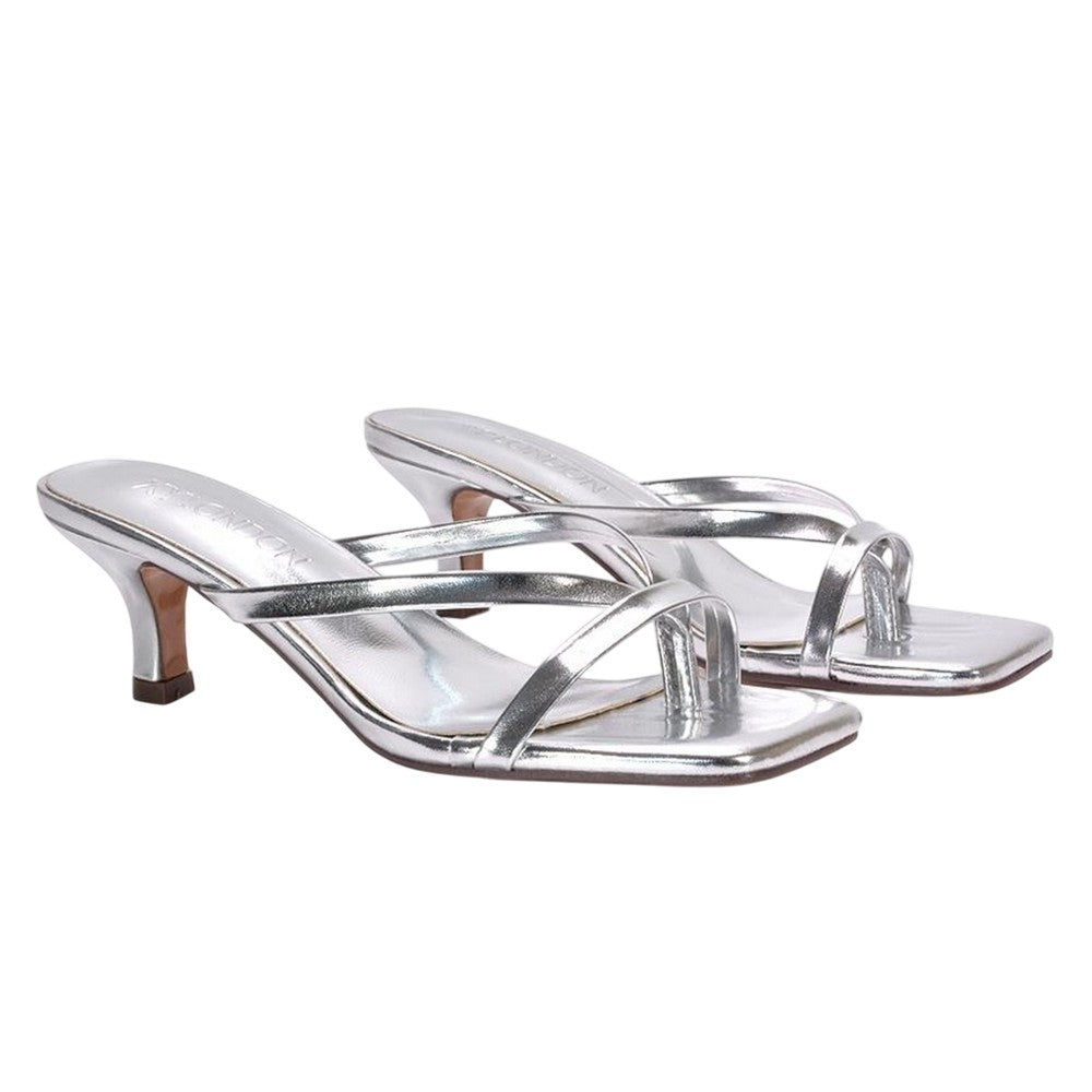 Metallic Silver - Front - XY London Womens-Ladies Tiana Metallic Square Toe Kitten Heel Mules