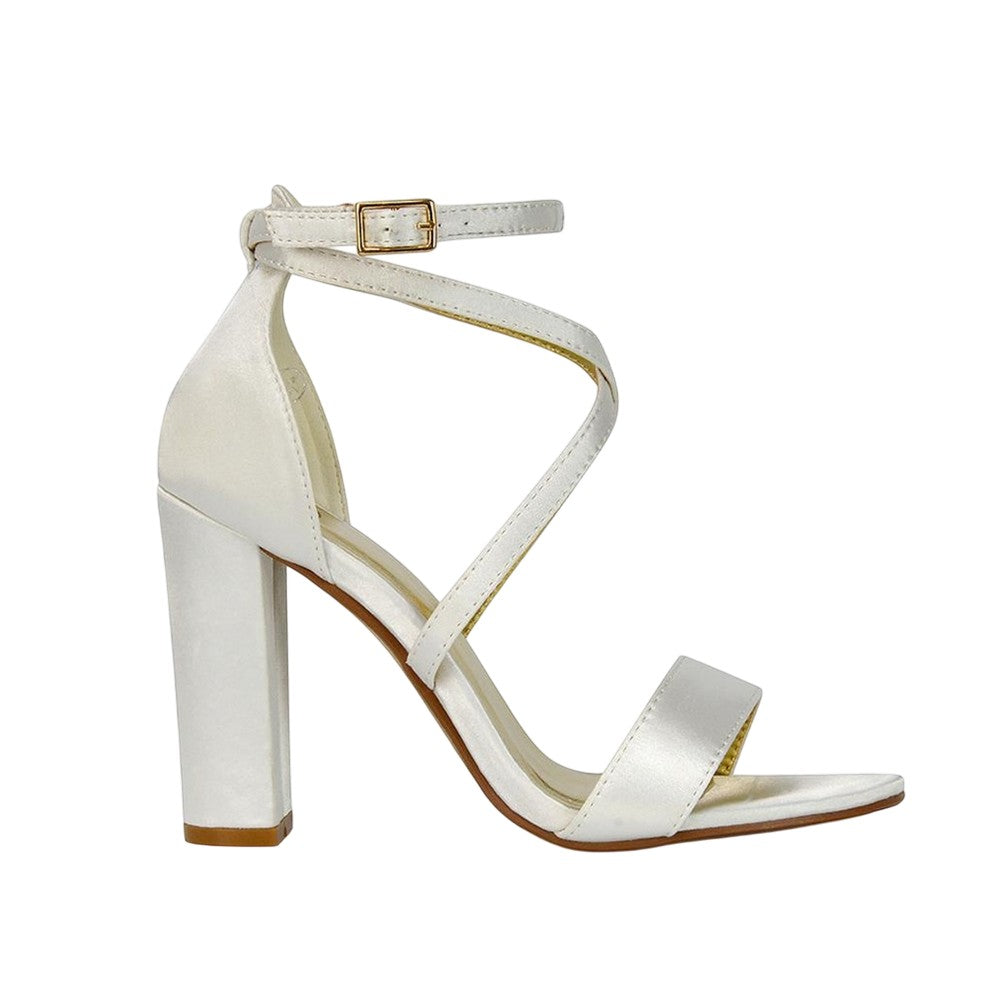 Ivory - Side - XY London Womens-Ladies Briella Strappy High Block Heel Sandals