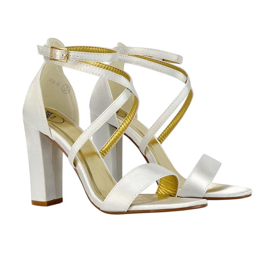 Ivory - Front - XY London Womens-Ladies Briella Strappy High Block Heel Sandals