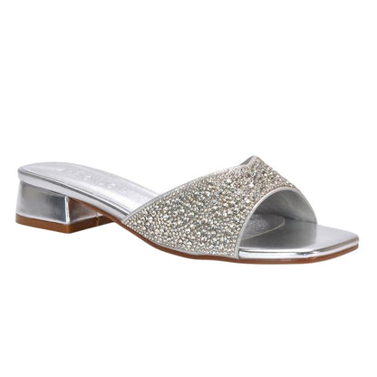 Metallic Silver - Lifestyle - XY London Womens-Ladies Erica Metallic Low Block Heel Mule Sandals