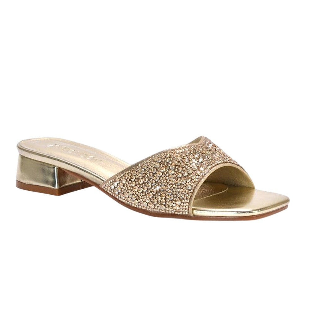 Metallic Gold - Lifestyle - XY London Womens-Ladies Erica Metallic Low Block Heel Mule Sandals