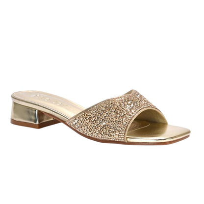 Metallic Gold - Lifestyle - XY London Womens-Ladies Erica Metallic Low Block Heel Mule Sandals