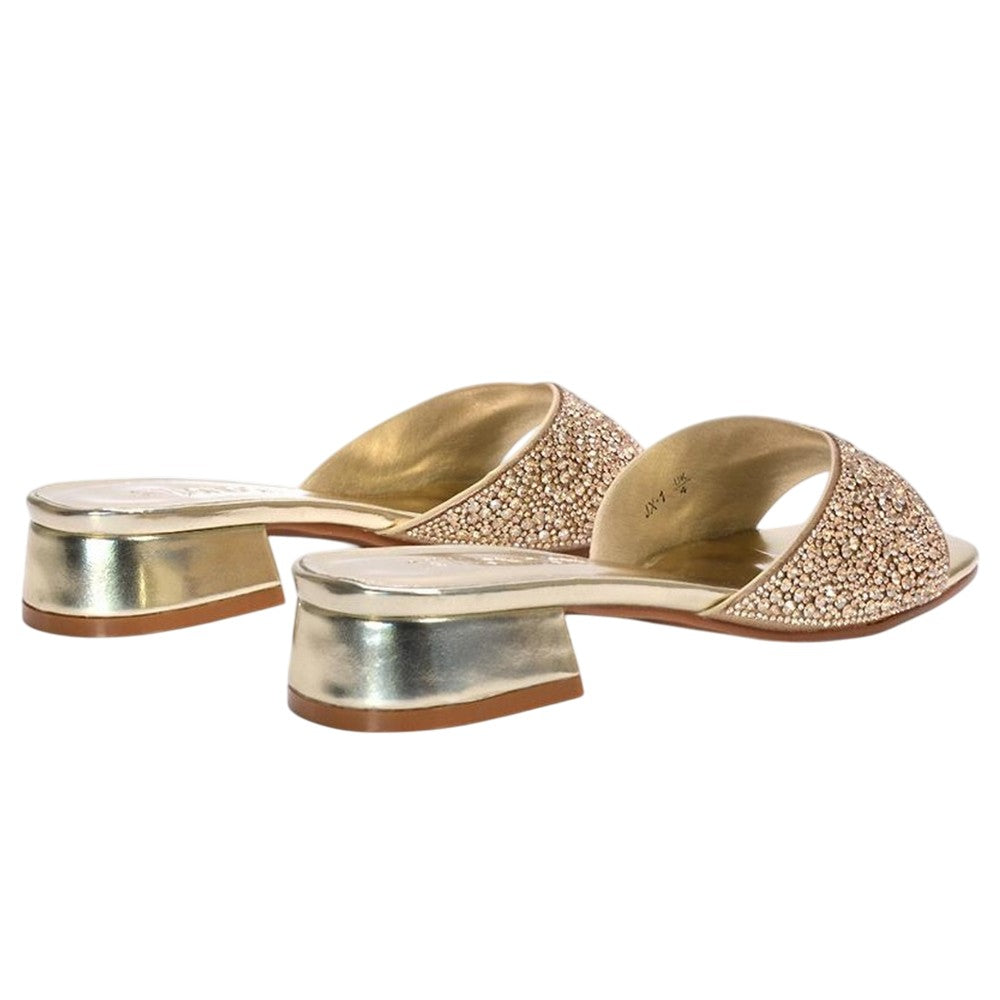 Metallic Gold - Back - XY London Womens-Ladies Erica Metallic Low Block Heel Mule Sandals