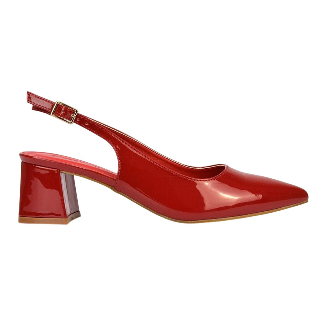 Red - Side - XY London Womens-Ladies Becky Patent Leather Sling Back Court Pumps