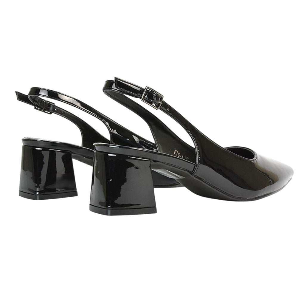 True Black - Back - XY London Womens-Ladies Becky Patent Leather Sling Back Court Pumps