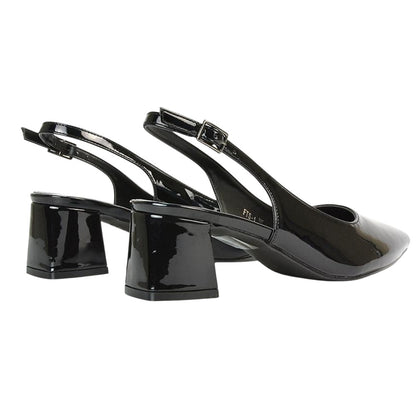 True Black - Back - XY London Womens-Ladies Becky Patent Leather Sling Back Court Pumps