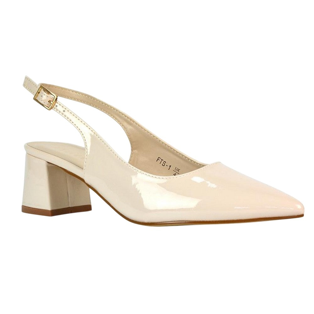 Beige - Lifestyle - XY London Womens-Ladies Becky Patent Leather Sling Back Court Pumps