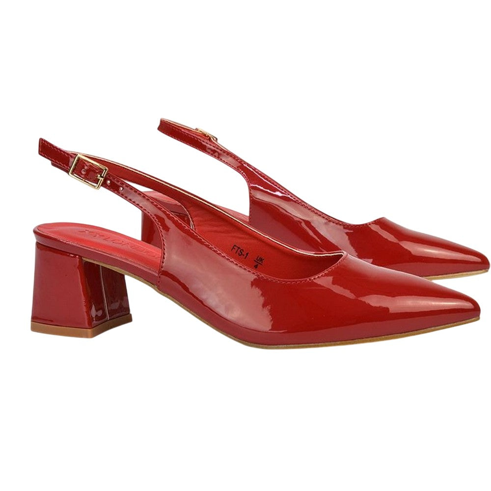 Red - Pack Shot - XY London Womens-Ladies Becky Patent Leather Sling Back Court Pumps