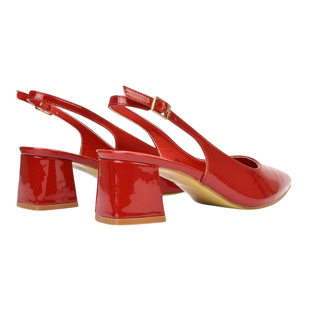 Red - Back - XY London Womens-Ladies Becky Patent Leather Sling Back Court Pumps