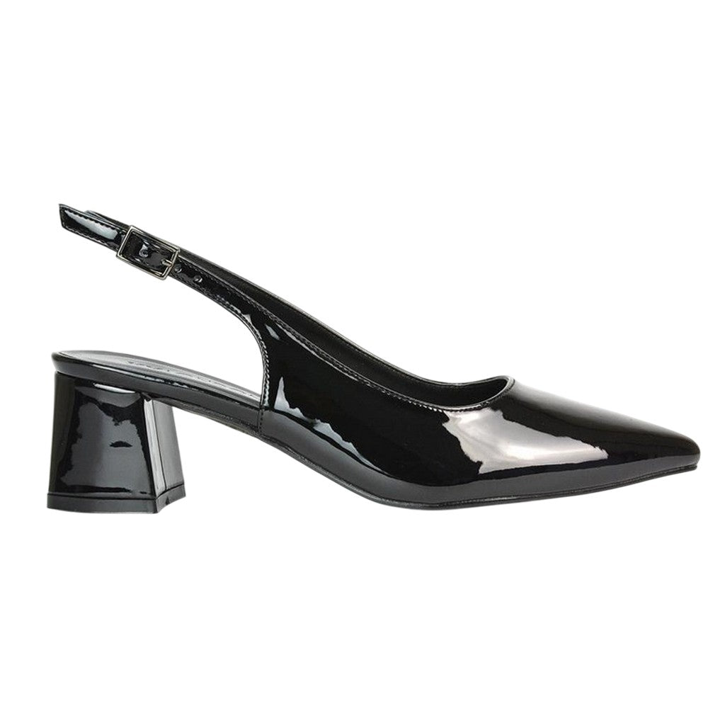 True Black - Side - XY London Womens-Ladies Becky Patent Leather Sling Back Court Pumps
