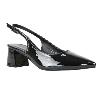 True Black - Lifestyle - XY London Womens-Ladies Becky Patent Leather Sling Back Court Pumps