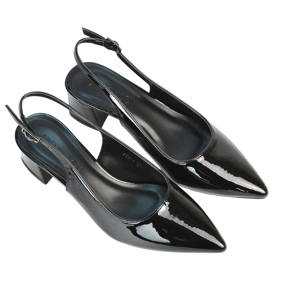 True Black - Pack Shot - XY London Womens-Ladies Becky Patent Leather Sling Back Court Pumps