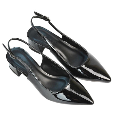 True Black - Pack Shot - XY London Womens-Ladies Becky Patent Leather Sling Back Court Pumps