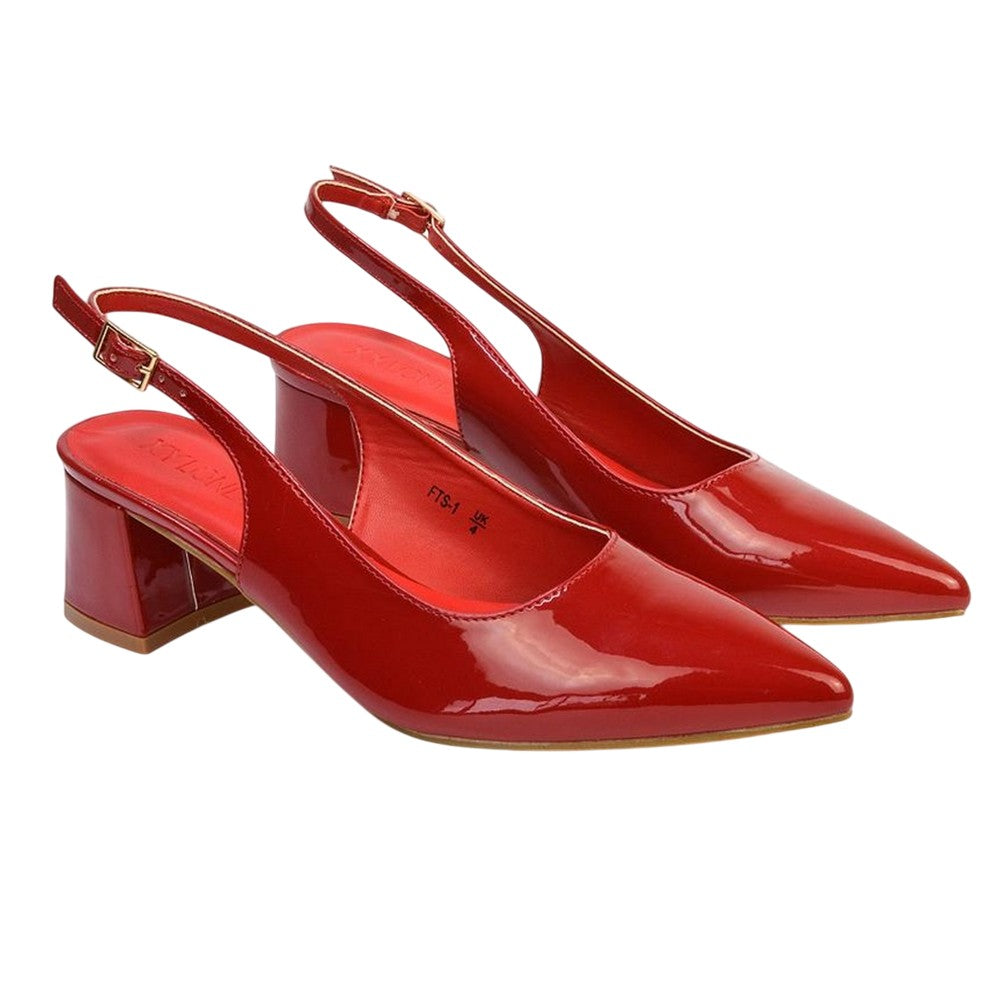 Red - Front - XY London Womens-Ladies Becky Patent Leather Sling Back Court Pumps