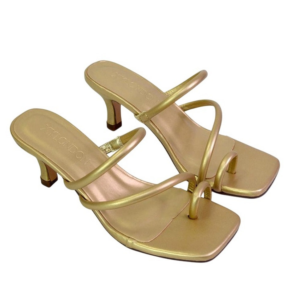 Gold - Front - XY London Womens-Ladies Prancy O-Ring Strap Kitten Heel Mule Sandals