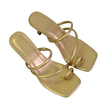 Gold - Pack Shot - XY London Womens-Ladies Prancy O-Ring Strap Kitten Heel Mule Sandals