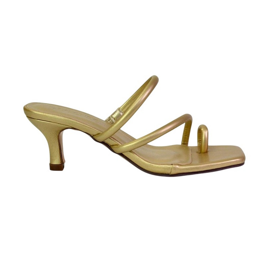 Gold - Side - XY London Womens-Ladies Prancy O-Ring Strap Kitten Heel Mule Sandals