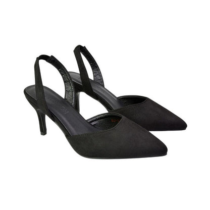 Jet Black - Front - XY London Womens-Ladies Imogen Sling Back Mid Stiletto Court Shoes