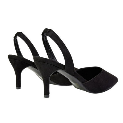 Jet Black - Back - XY London Womens-Ladies Imogen Sling Back Mid Stiletto Court Shoes