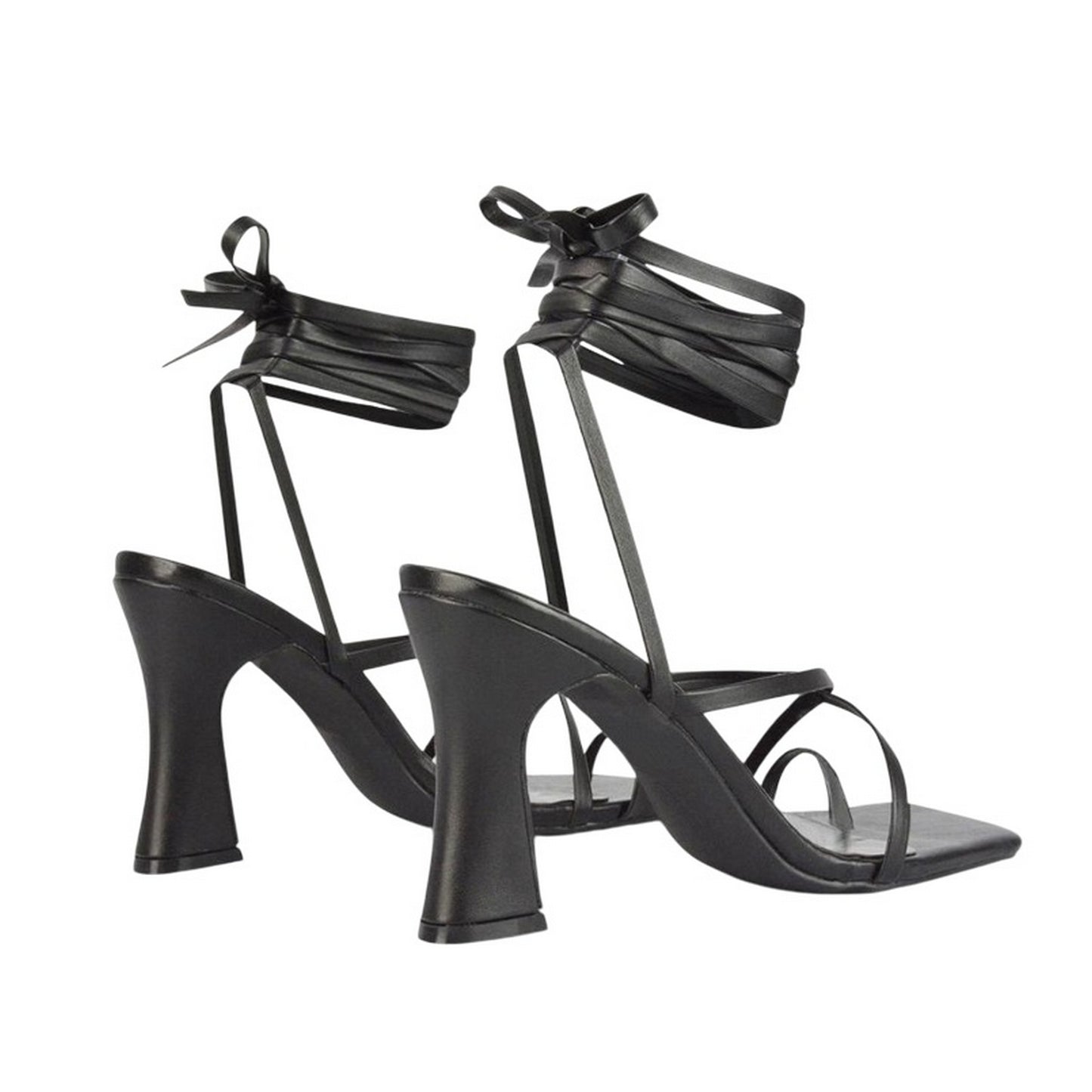 Black - Back - XY London Womens-Ladies Dylan Lace Up High Block Heel Sandals