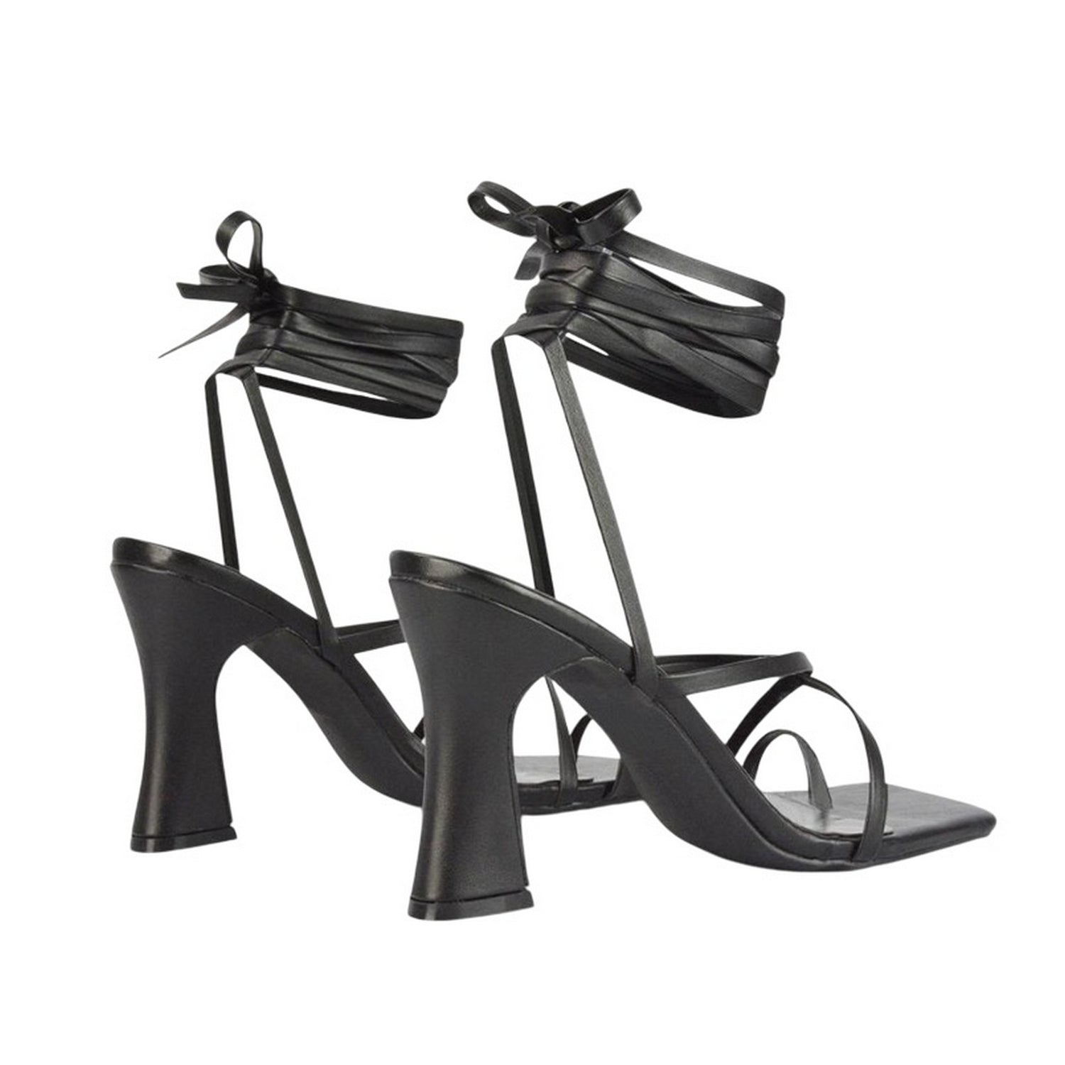 Black - Back - XY London Womens-Ladies Dylan Lace Up High Block Heel Sandals