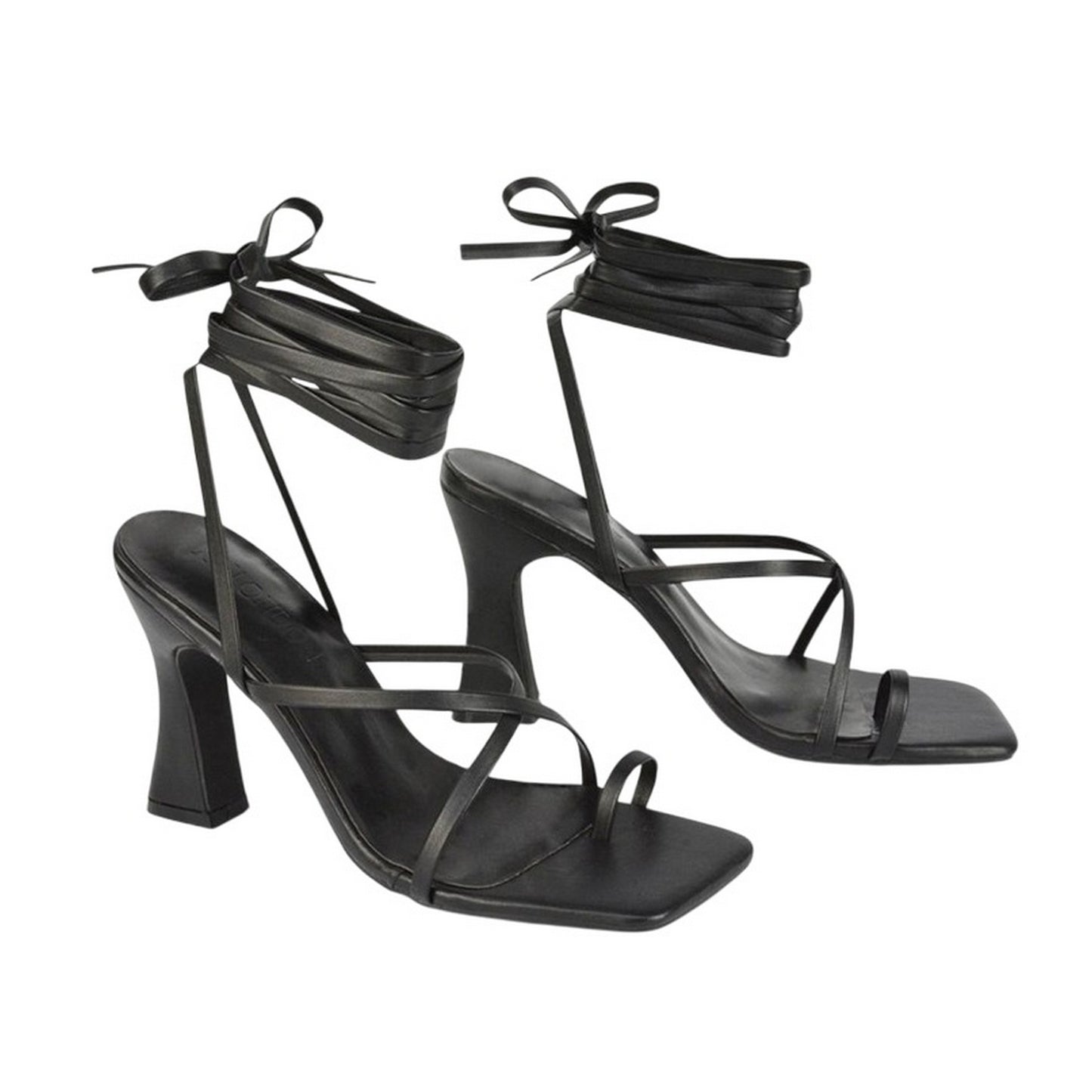 Black - Front - XY London Womens-Ladies Dylan Lace Up High Block Heel Sandals