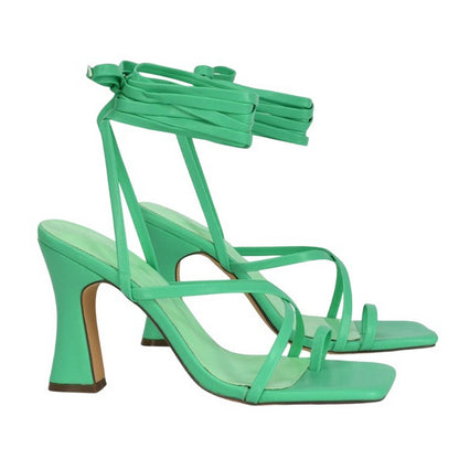 Green - Back - XY London Womens-Ladies Dylan Lace Up High Block Heel Sandals