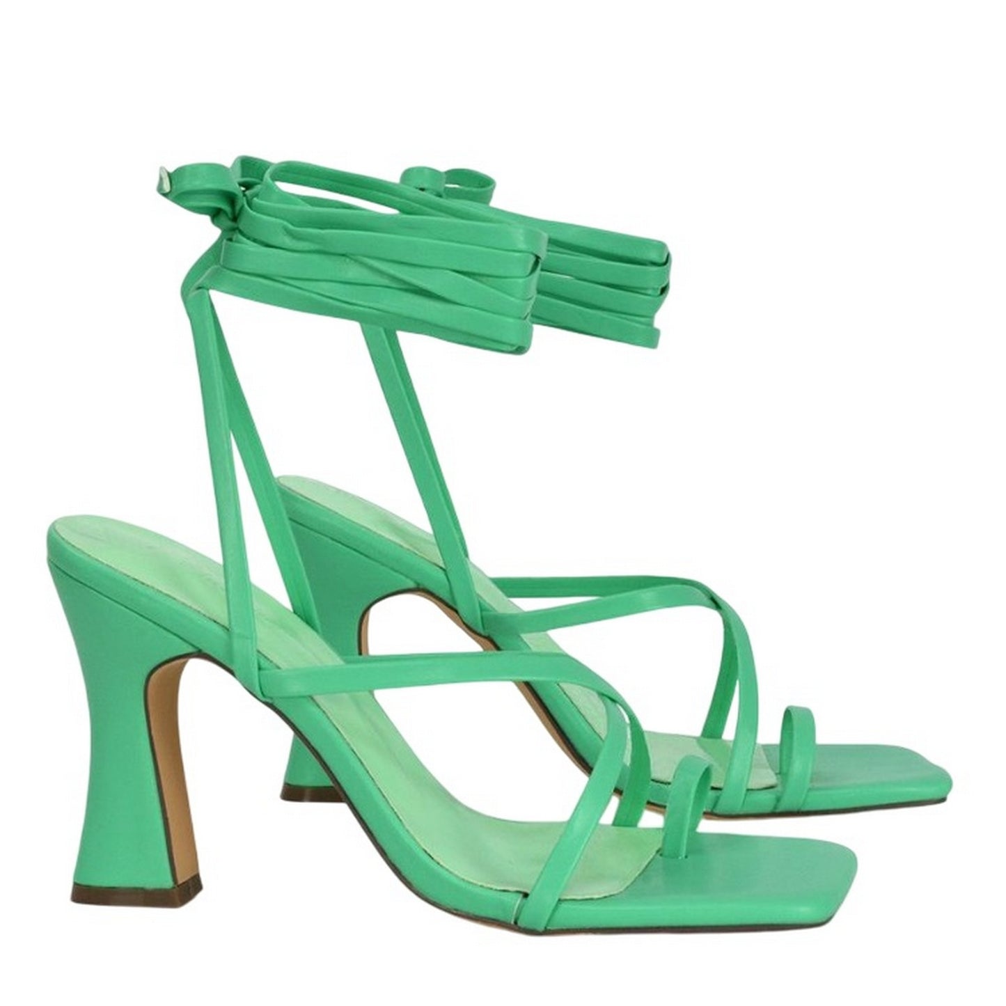 Green - Side - XY London Womens-Ladies Dylan Lace Up High Block Heel Sandals