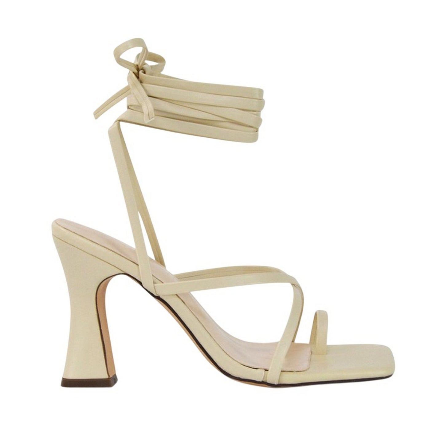Nude - Side - XY London Womens-Ladies Dylan Lace Up High Block Heel Sandals