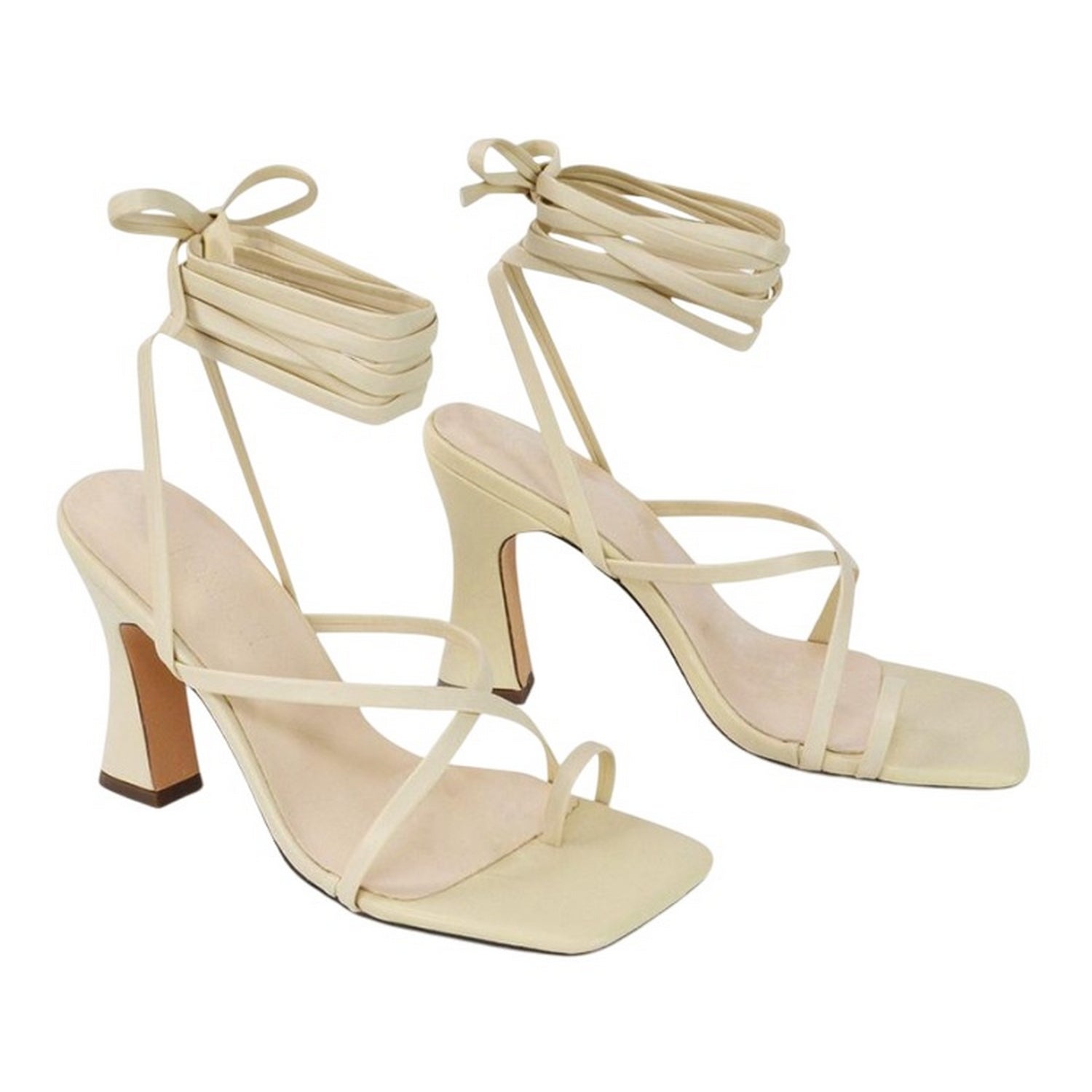 Nude - Front - XY London Womens-Ladies Dylan Lace Up High Block Heel Sandals